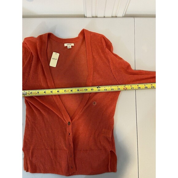 Aerie Cardigan Sweater Small Orange Womens Open Knit Button Down V -Neck New - Picture 6 of 7